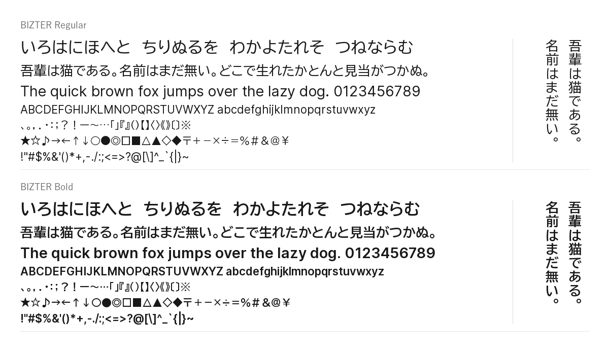BIZTERの見本。配布物のフォントで描いたもの