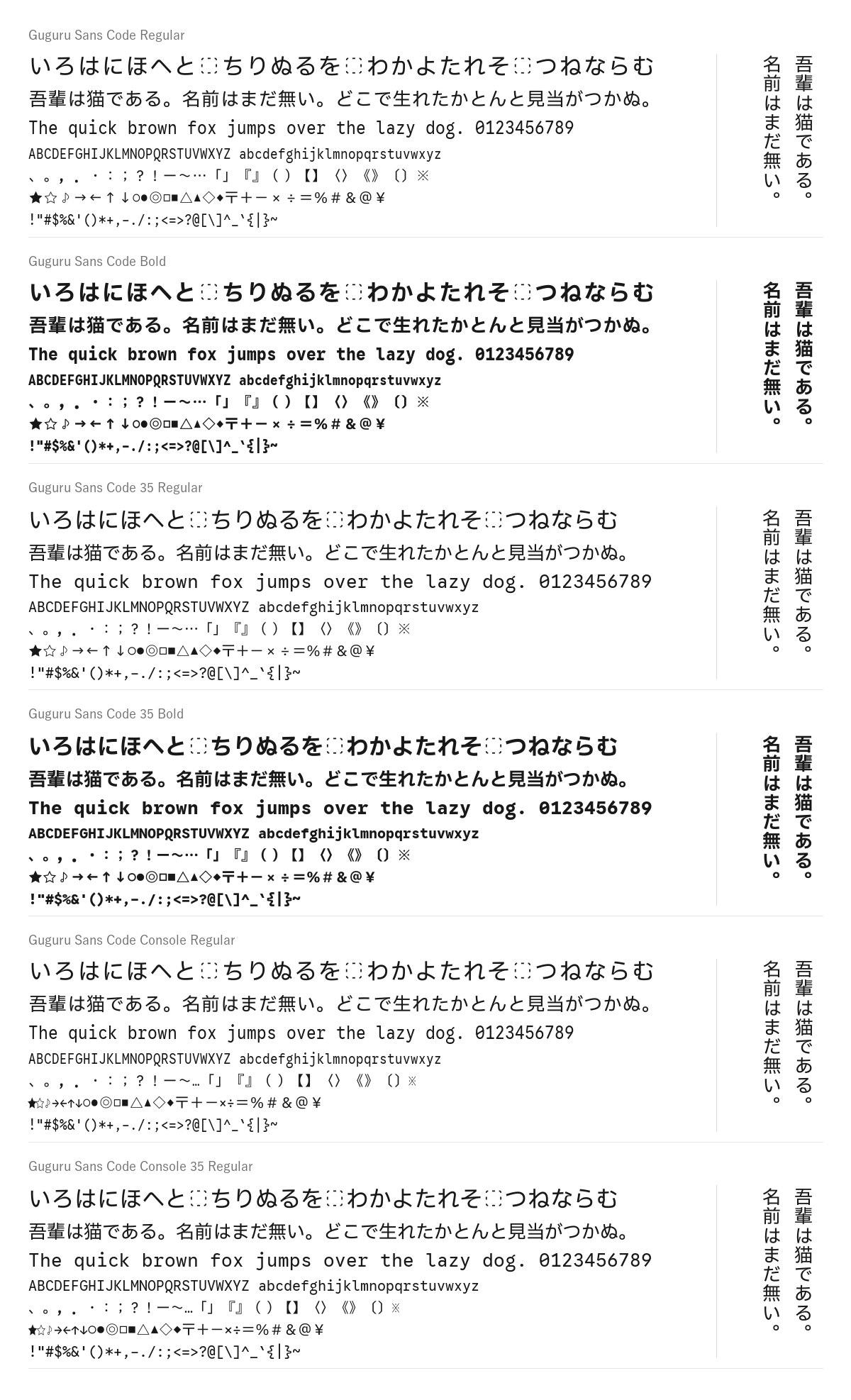 Guguru Sans Codeの見本。配布物のフォントで描いたもの
