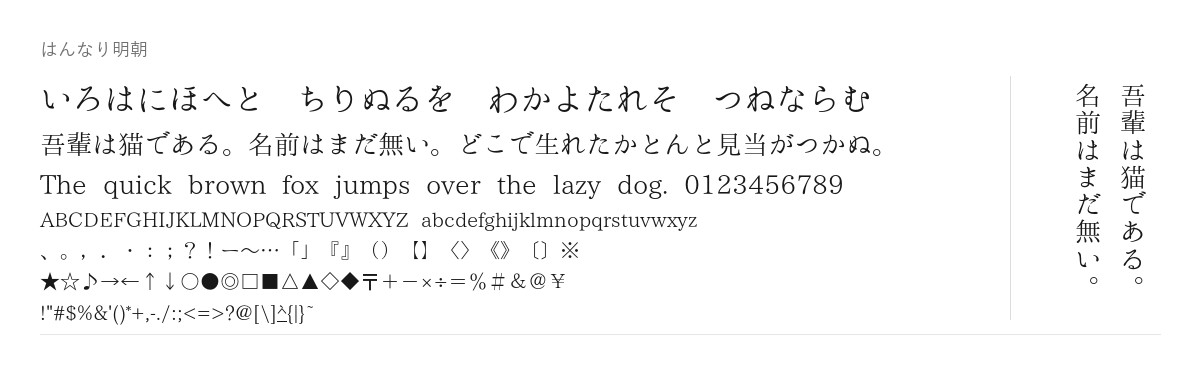 はんなり明朝の見本。配布物のフォントで描いたもの