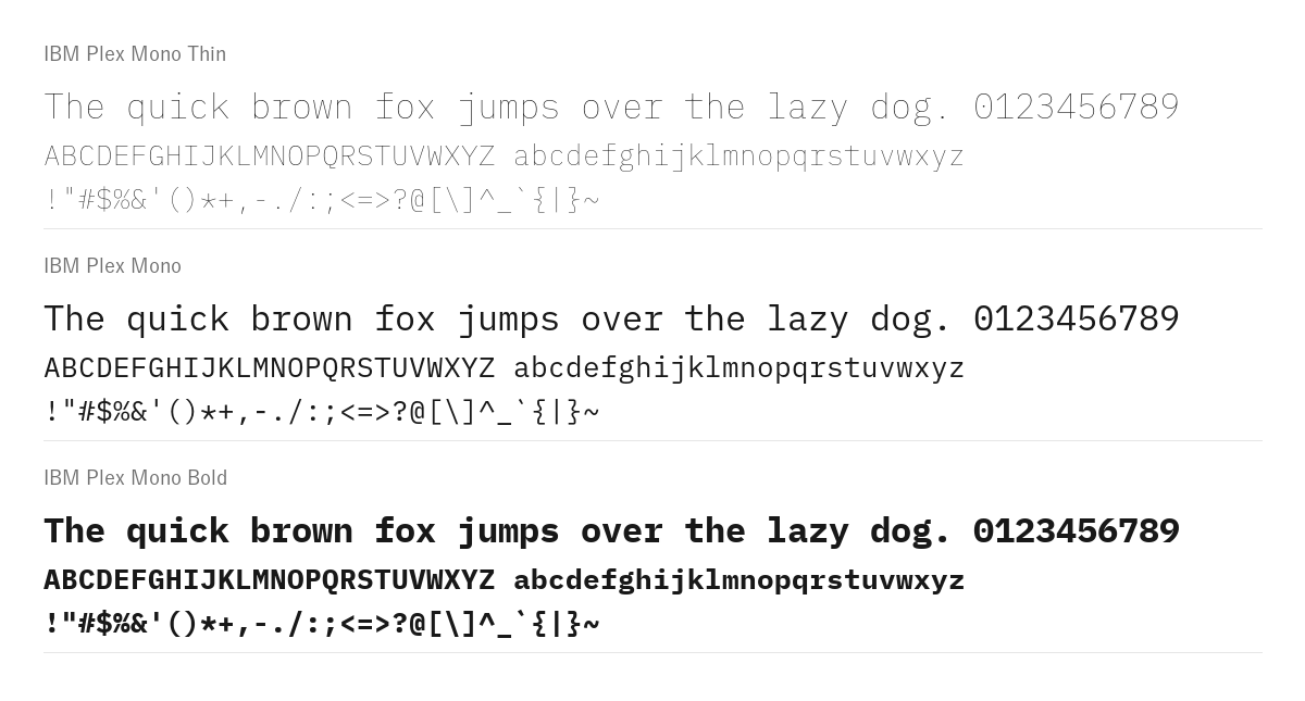 IBM Plex Mono の見本。配布物のフォントで描いたもの