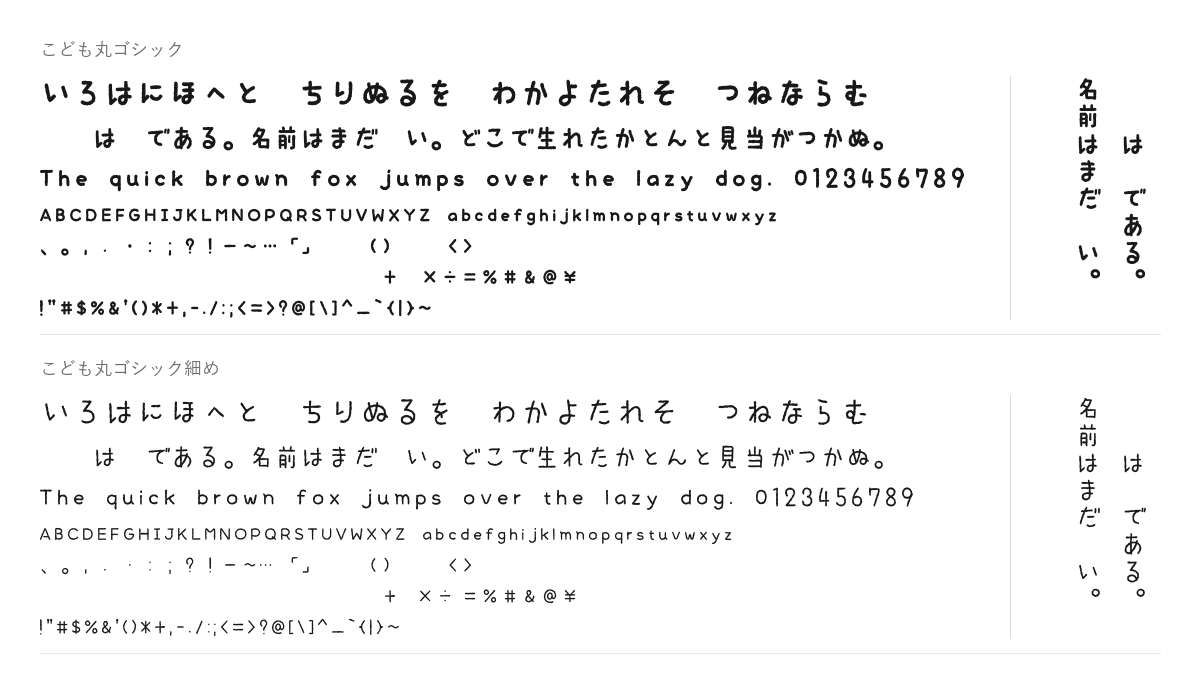 こども丸ゴシックの見本。配布物のフォントで描いたもの