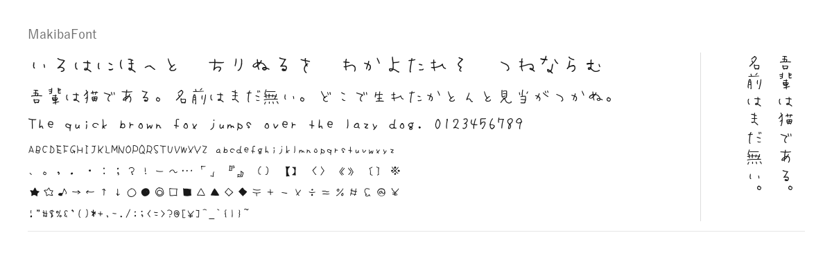 まきばフォントの見本。配布物のフォントで描いたもの