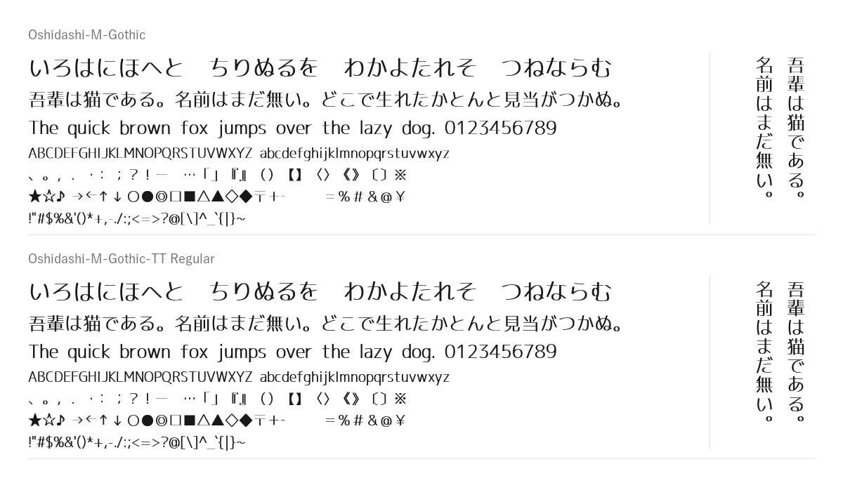 押出Mゴシックの見本。配布物のフォントで描いたもの