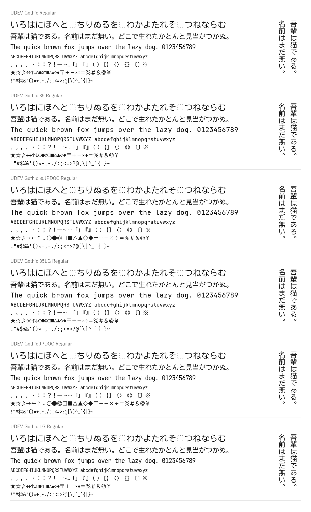 UDEV Gothicの見本。配布物のフォントで描いたもの